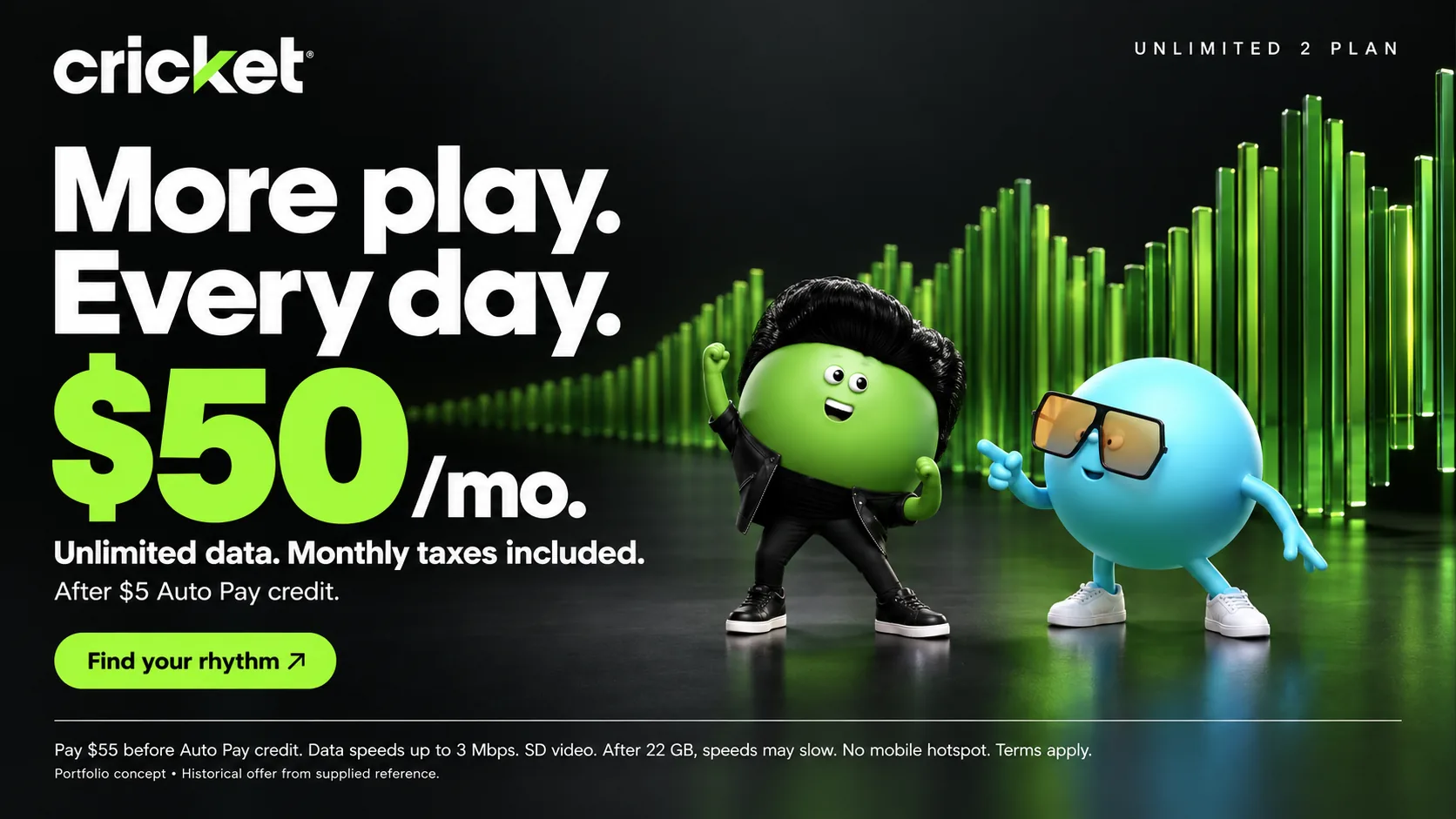 More play. Every day. — Cricket Wireless · Unlimited 2 plan
