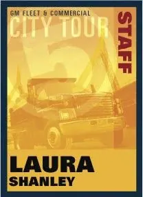 Original GM Fleet & Commercial City Tour staff credential in yellow and navy, archive file
