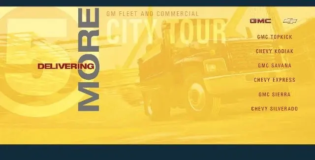 Original GM Fleet & Commercial City Tour venue banner in yellow with the vertical headline “MORE,” archive file