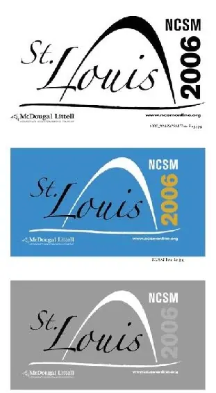 Original NCSM St. Louis 2006 conference graphics for McDougal Littell in three color treatments, archive file