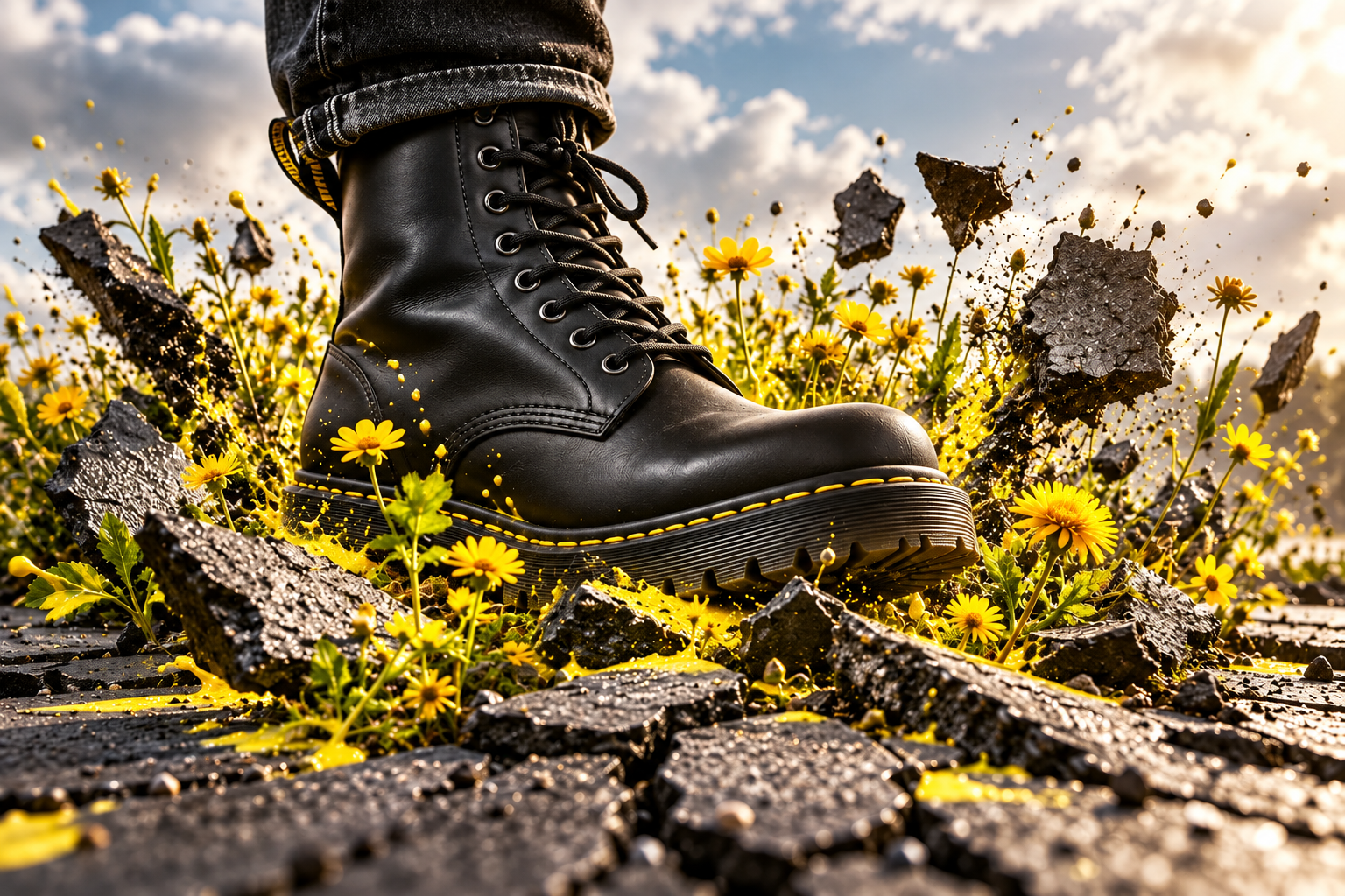Dr. Martens concept supporting image: Study: the boot breaking through pavement.