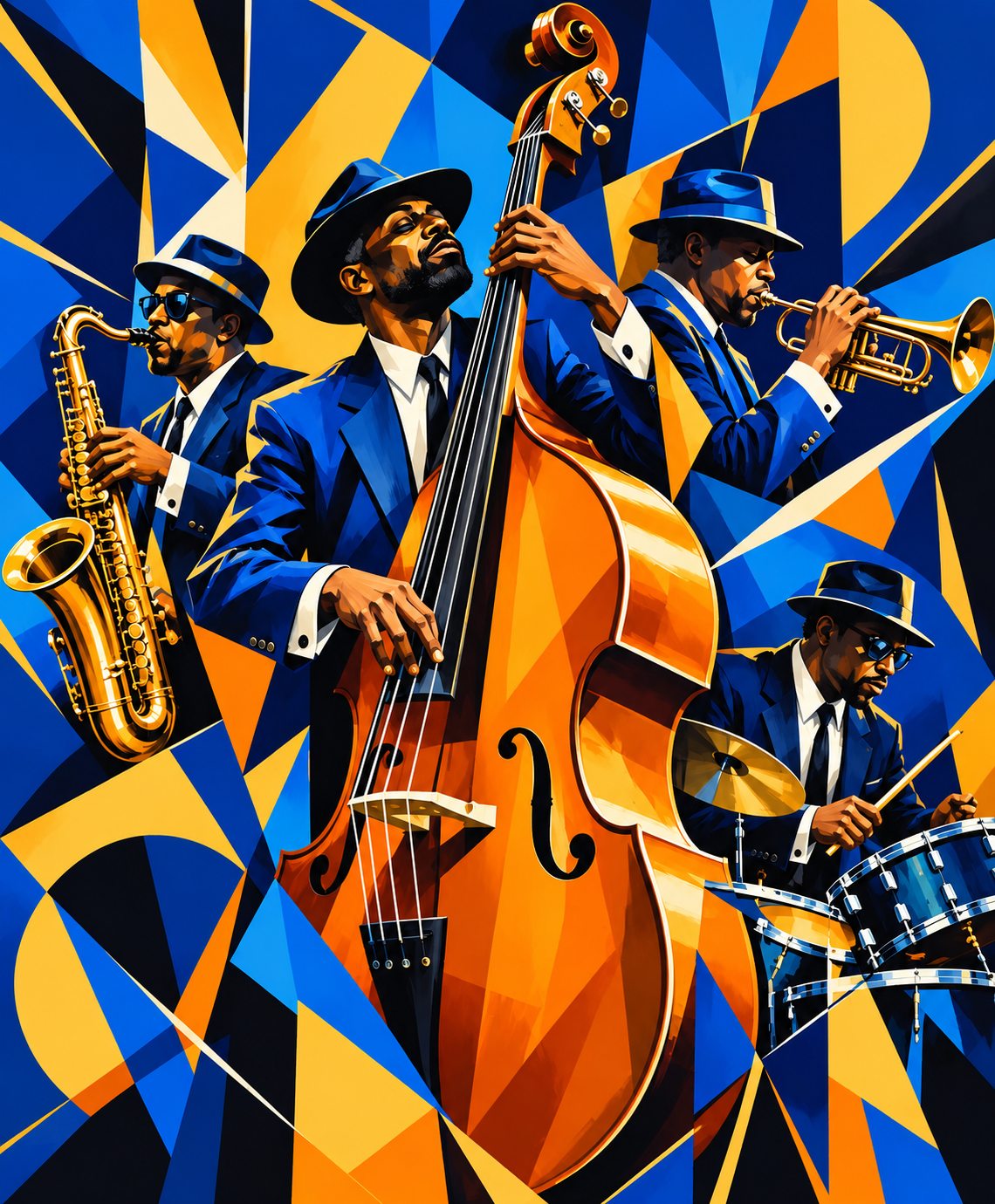 Chicago Symphony Orchestra project supporting image: Study: the orange double bass against blue geometry.