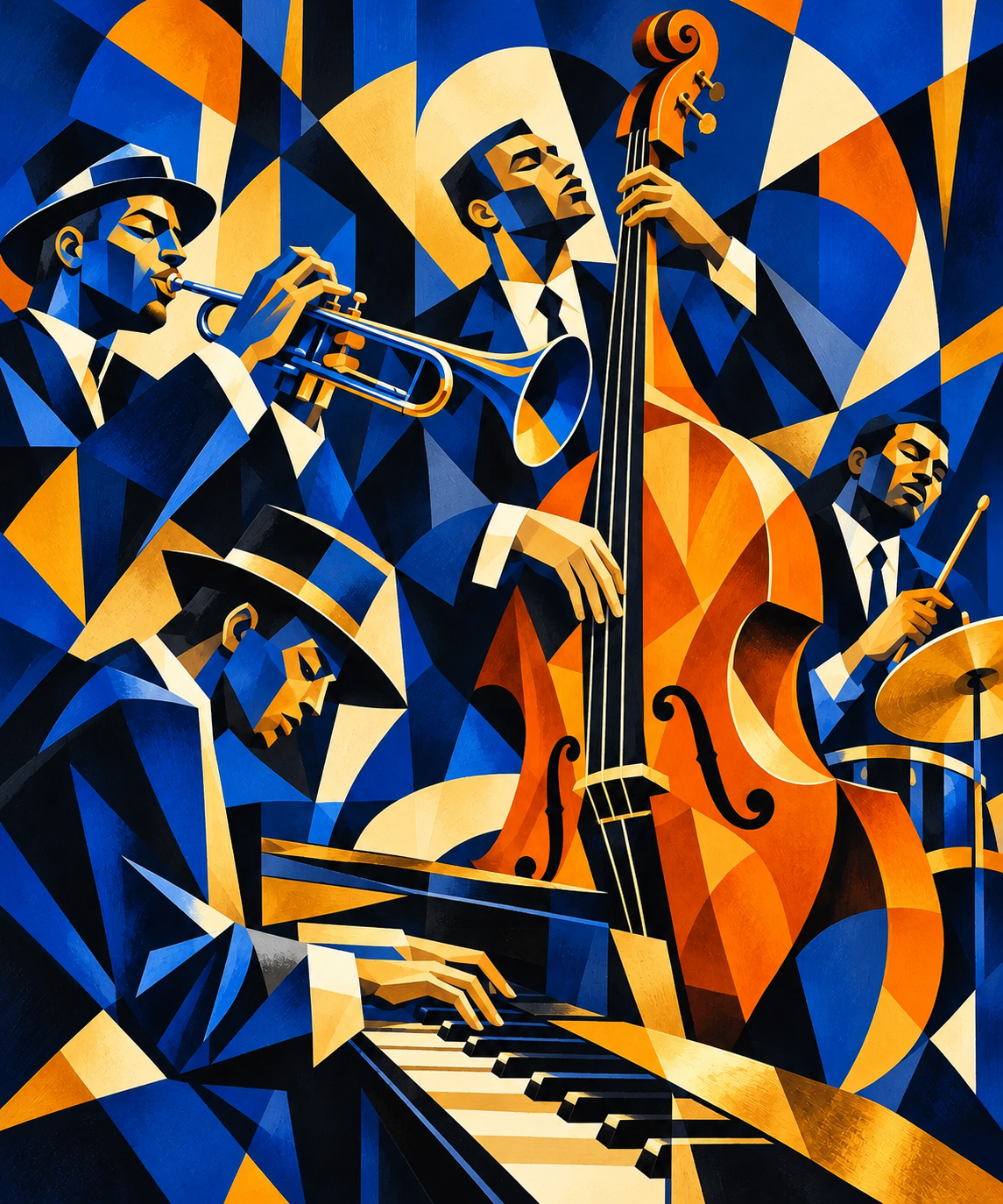 Chicago Symphony Orchestra project supporting image: Study: the full cubist ensemble in ultramarine.