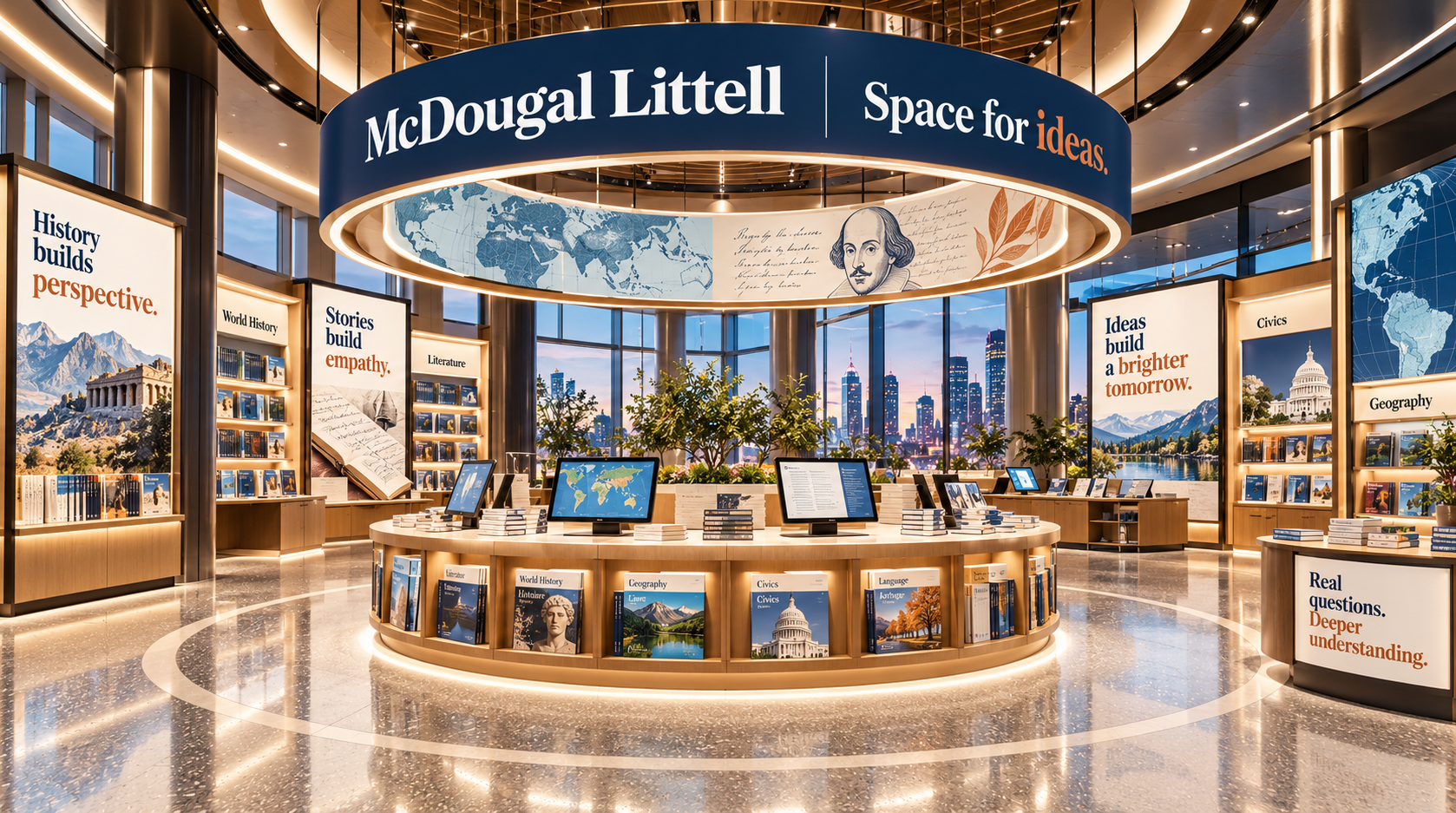 McDougal Littell project supporting image: Exhibit study: a pavilion lit by overhead rings.