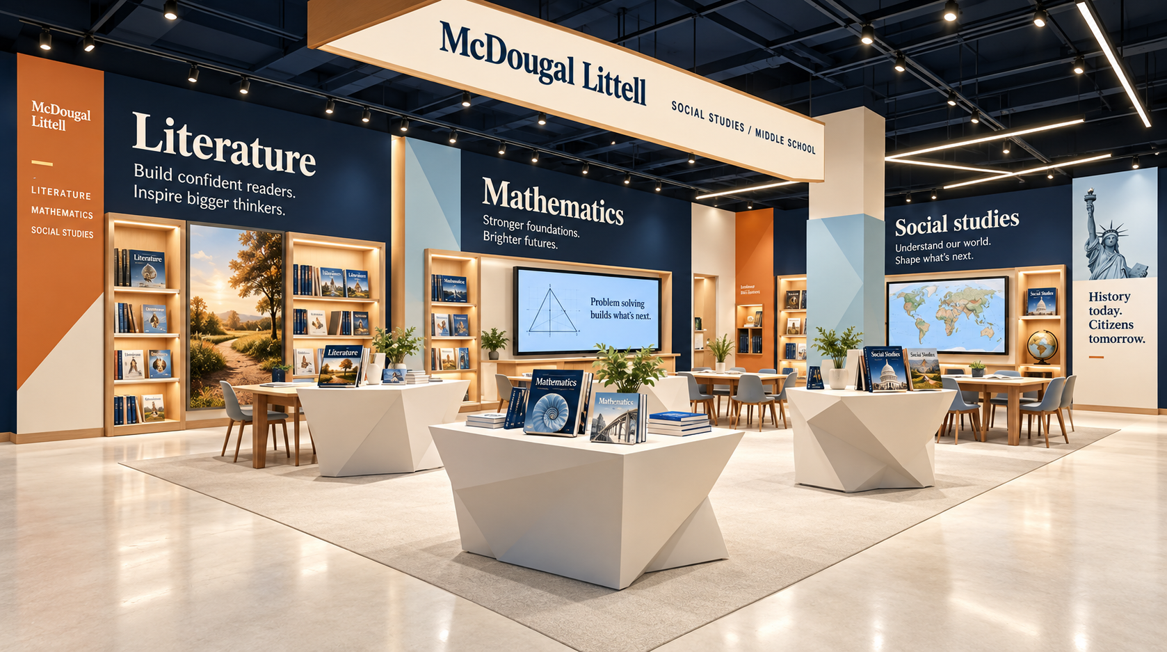 McDougal Littell project supporting image: Exhibit study: an open showroom with interactive floors.