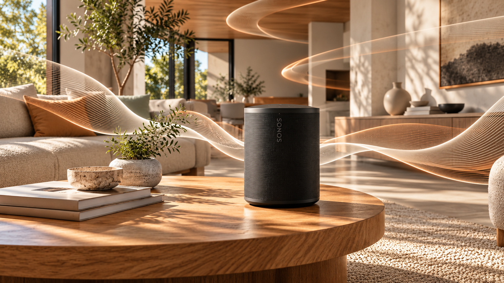 Sonos concept supporting image: Study: the speaker with blue sound ribbons.